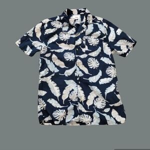 SONOMA Leaf Print Vacation Shirt Blue & White Hawaii Casual Shirts Boy button up